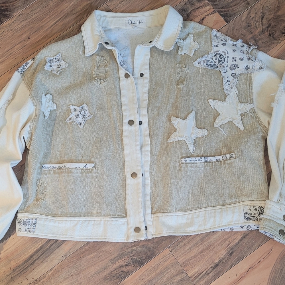 OLI & HALI Mixed Bandana & Star Patchwork Jacket, NWOT, S, Neutrals, Adorable!